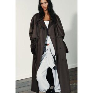 ZARA LONG WAXED TRENCH COAT WITH CORDUROY CUFFS